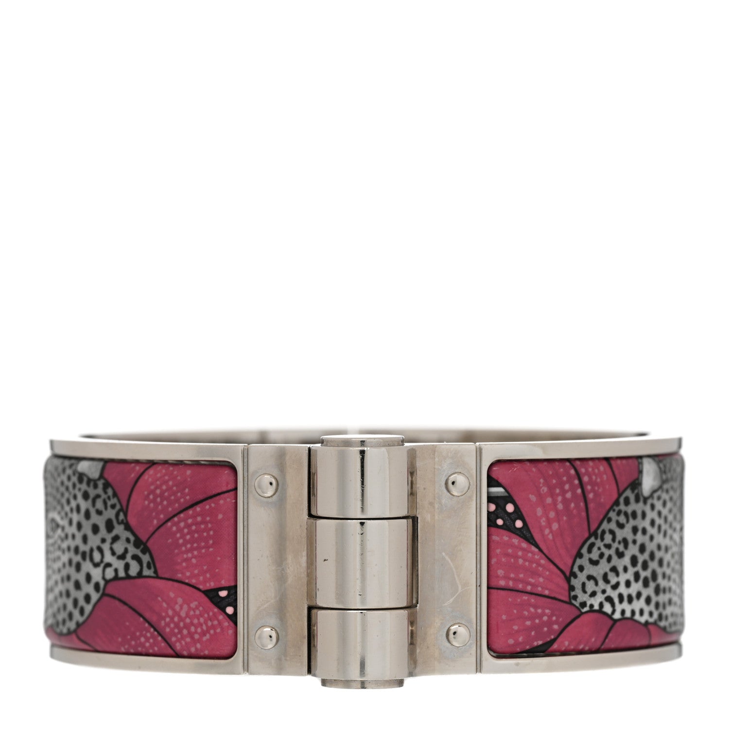 Hermes Enamel Printed Charniere Baobab Cat Wide Hinged Bracelet S Faux Gris 1 of 7