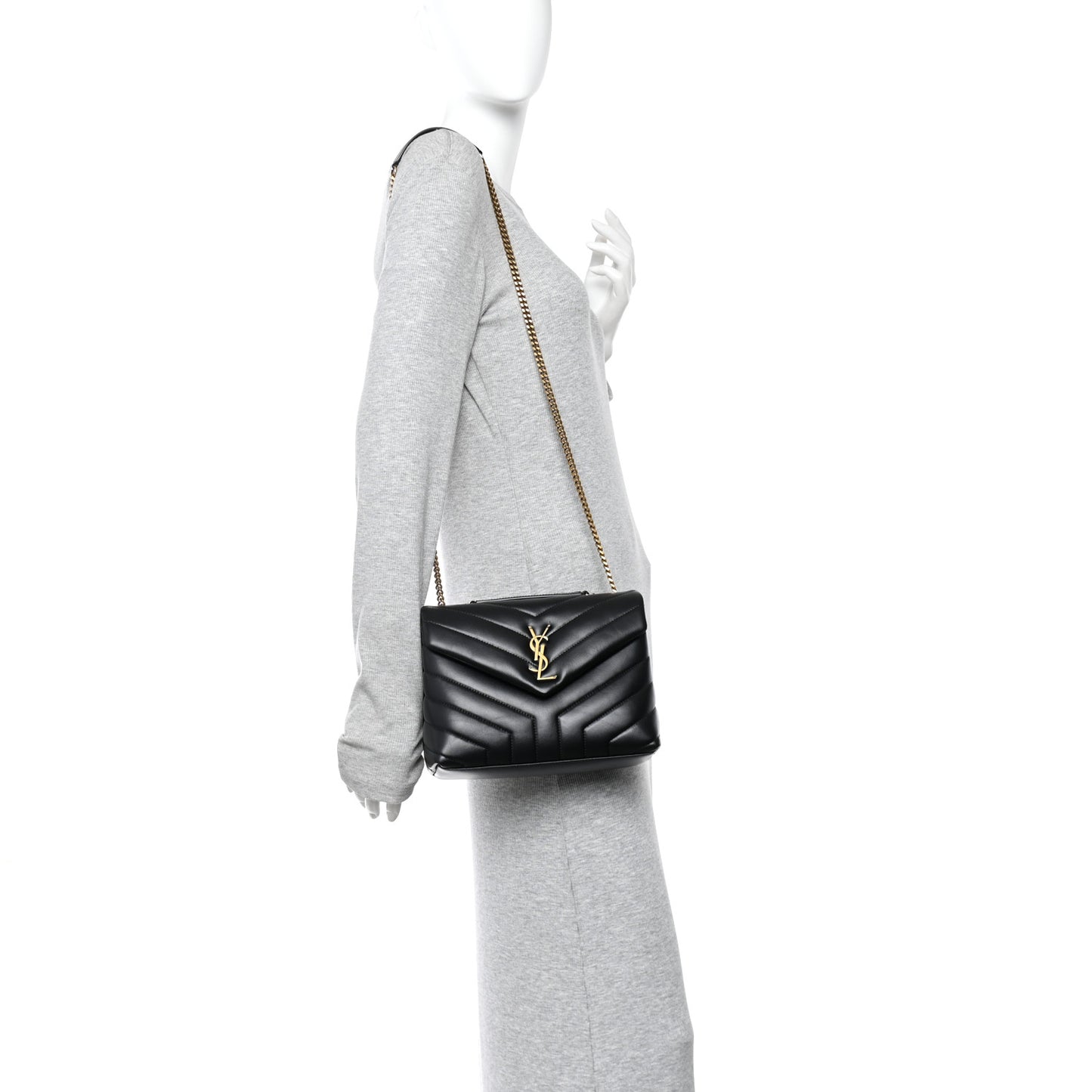 Calfskin Y Quilted Monogram Small Loulou Chain Satchel Black