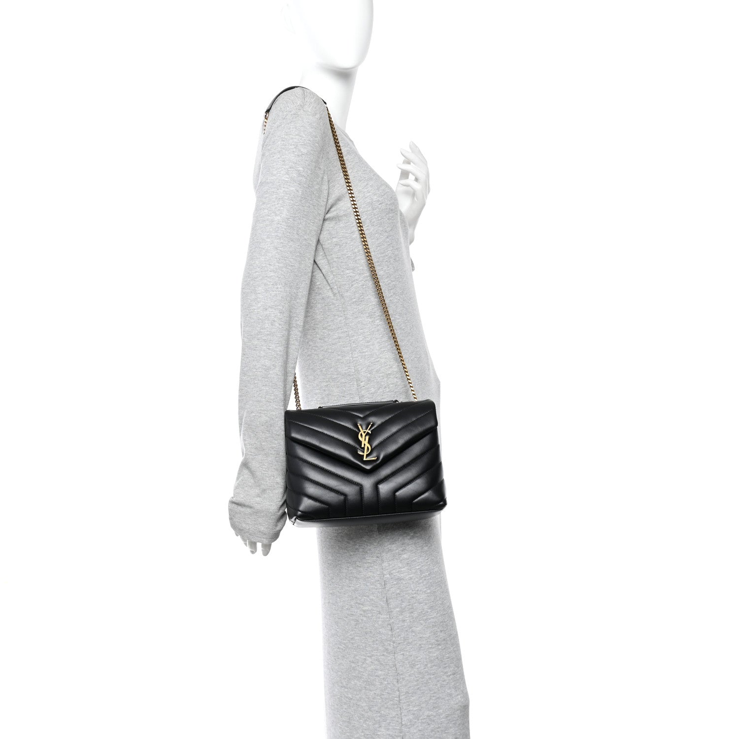 Saint Laurent Calfskin Y Quilted Monogram Small Loulou Chain Satchel Black 2 of 11