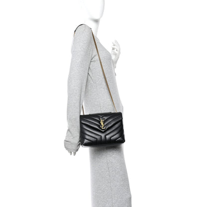 Saint Laurent Calfskin Y Quilted Monogram Small Loulou Chain Satchel Black 2 of 11
