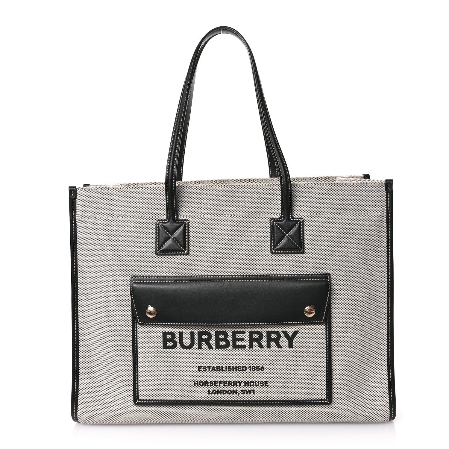 Burberry Canvas Smooth Calfskin Medium Two Tone Freya Tote Black 1 of 10