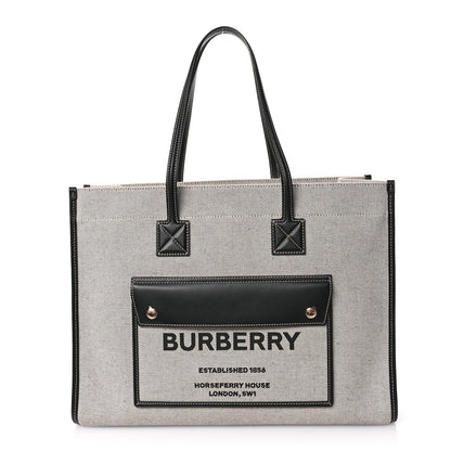 Burberry Canvas Smooth Calfskin Medium Two Tone Freya Tote Black 1 of 10