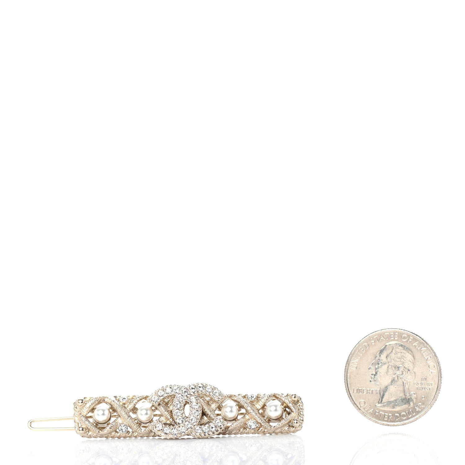Chanel Pearl Crystal CC Hair Clip Barrette Gold 2 of 4