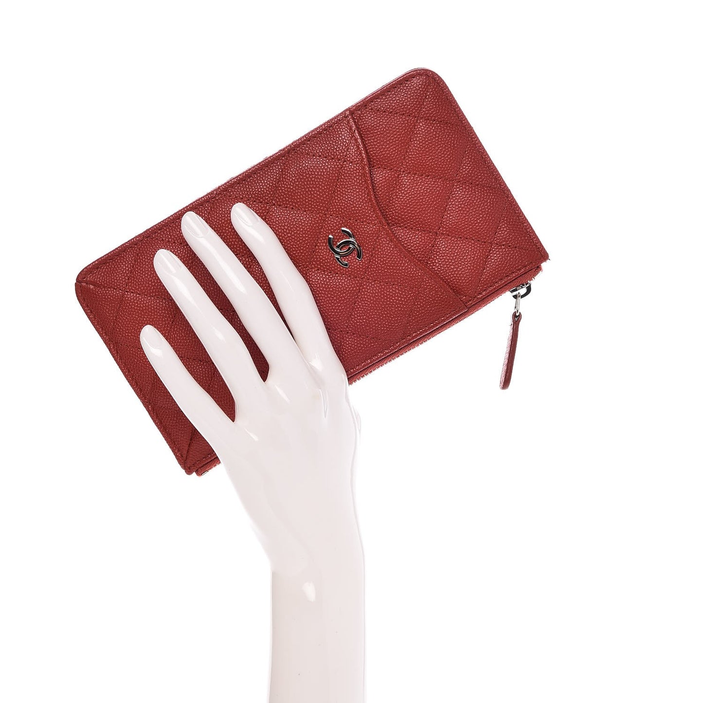 Caviar Quilted Flat Wallet Pouch Red