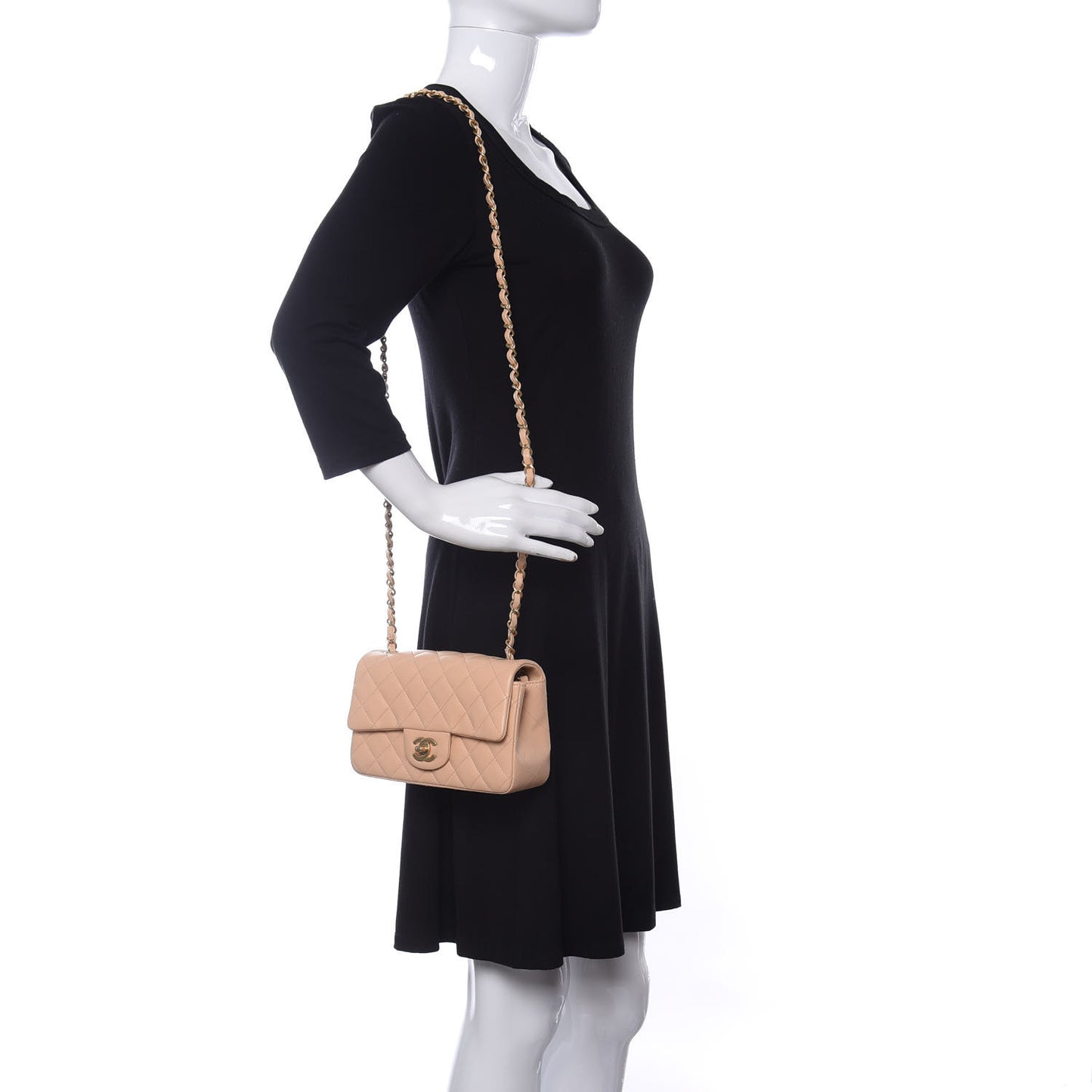 Lambskin Quilted Mini Rectangular Flap Beige