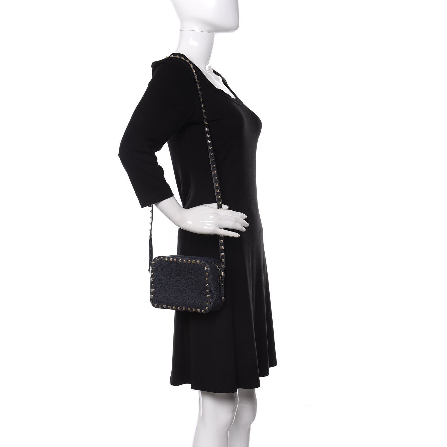Valentino Garavani Pebbled Calfskin Rockstud Camera Crossbody Bag Deep Denim 2 of 11