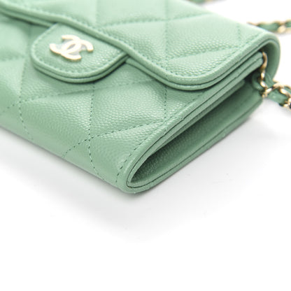 Chanel Caviar Quilted Flap Card Holder On Chain Light Green 9 of 10