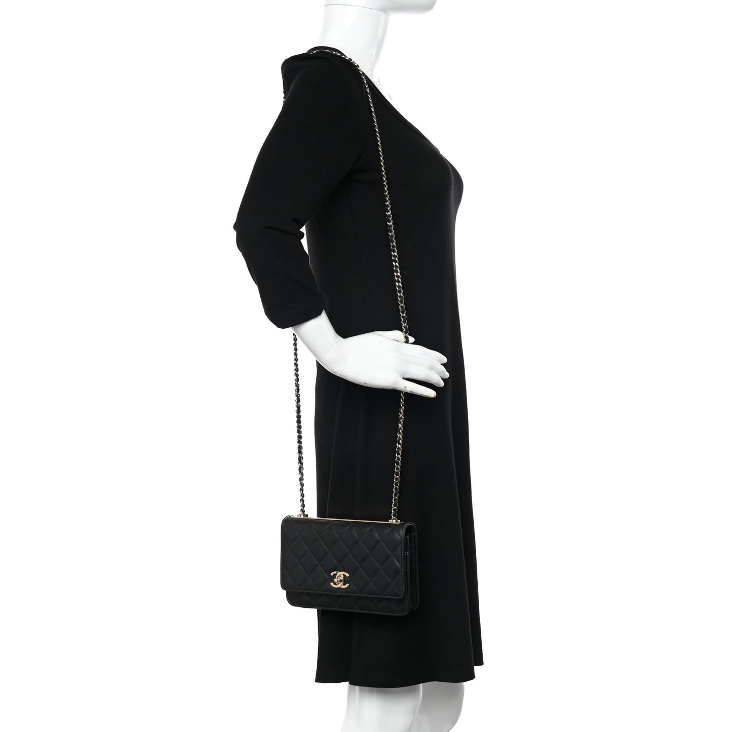 Lambskin Quilted Trendy CC Wallet On Chain WOC Black
