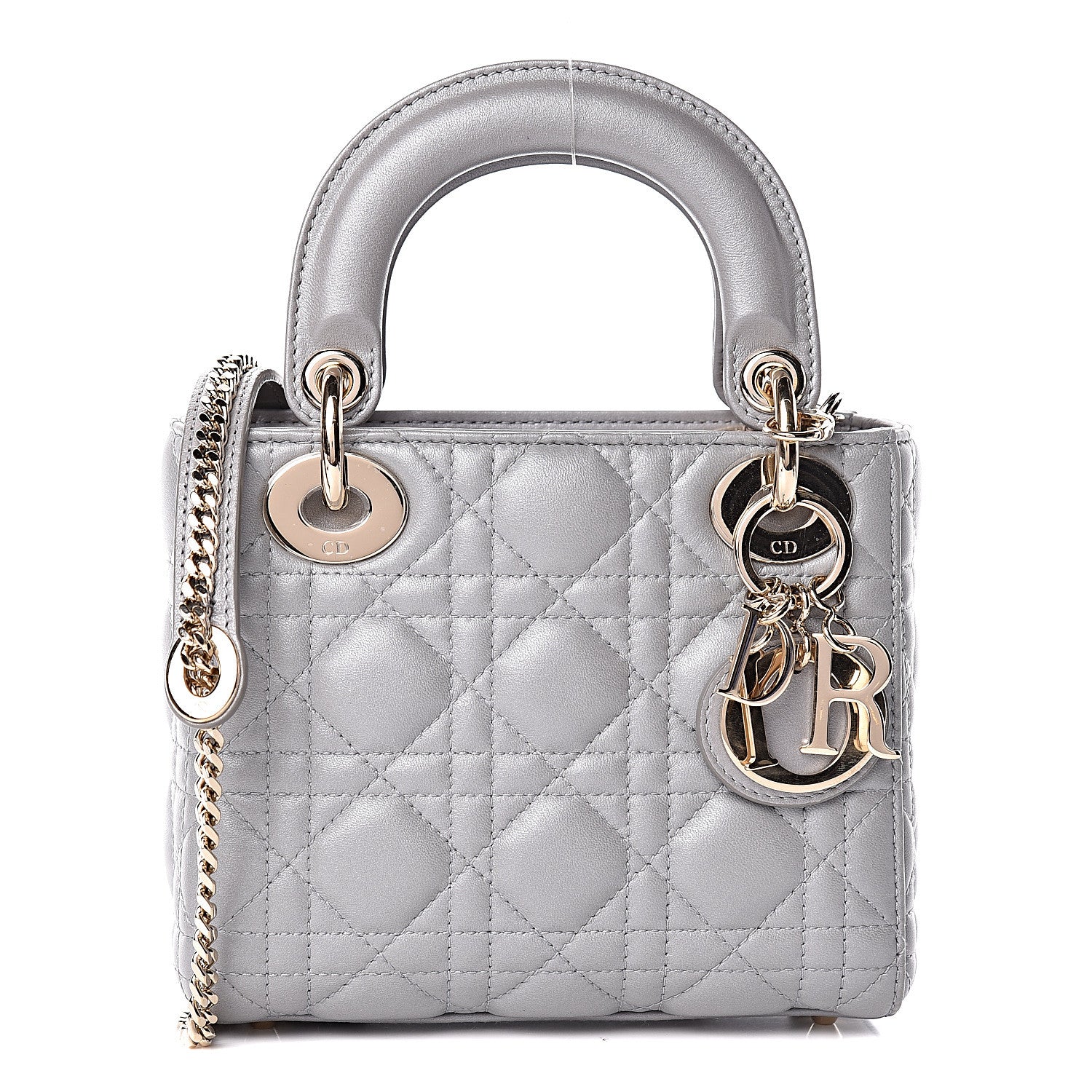 Christian Dior Metallic Lambskin Cannage Mini Lady Dior Grey 1 of 10