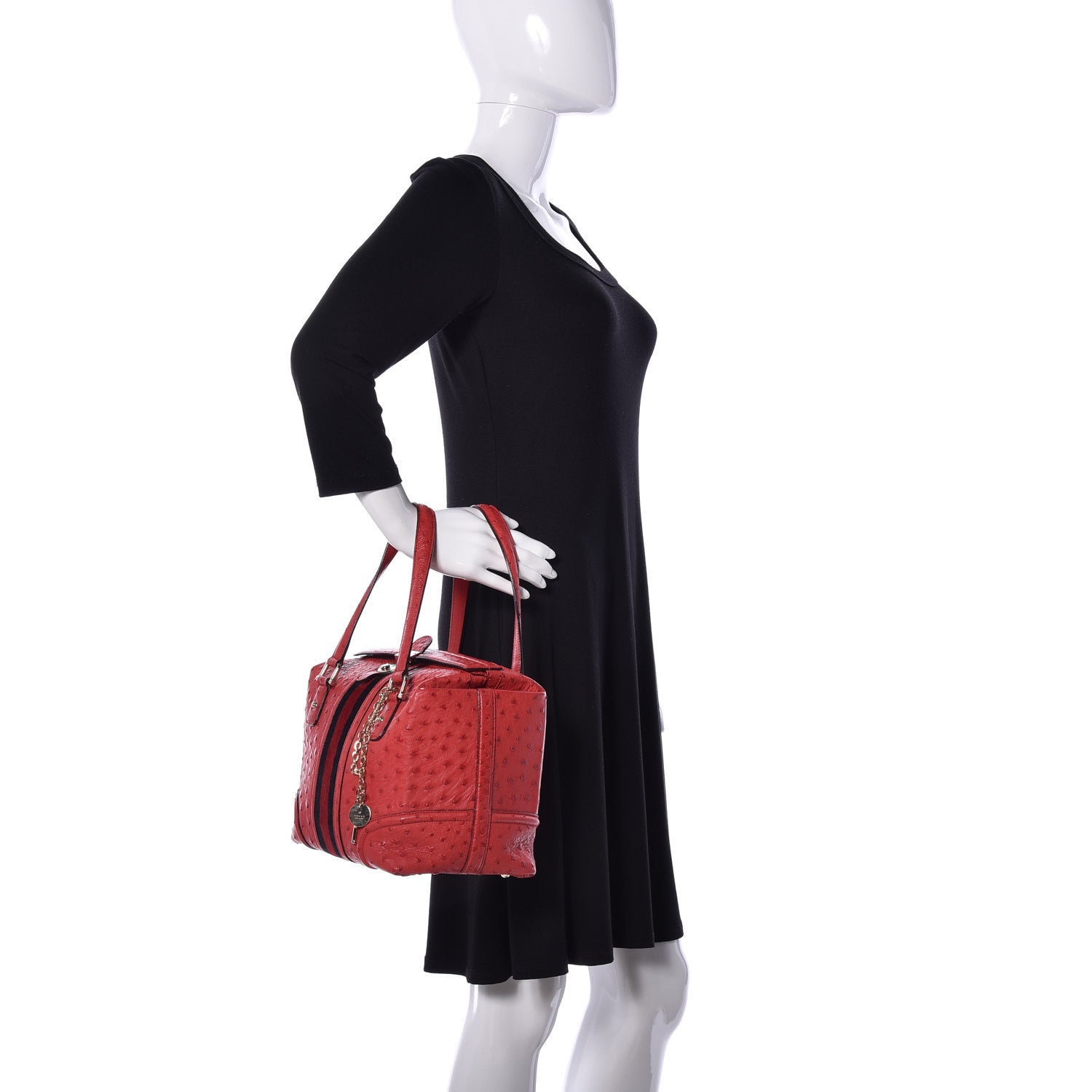 Gucci Ostrich Treasure Boston Red 2 of 12