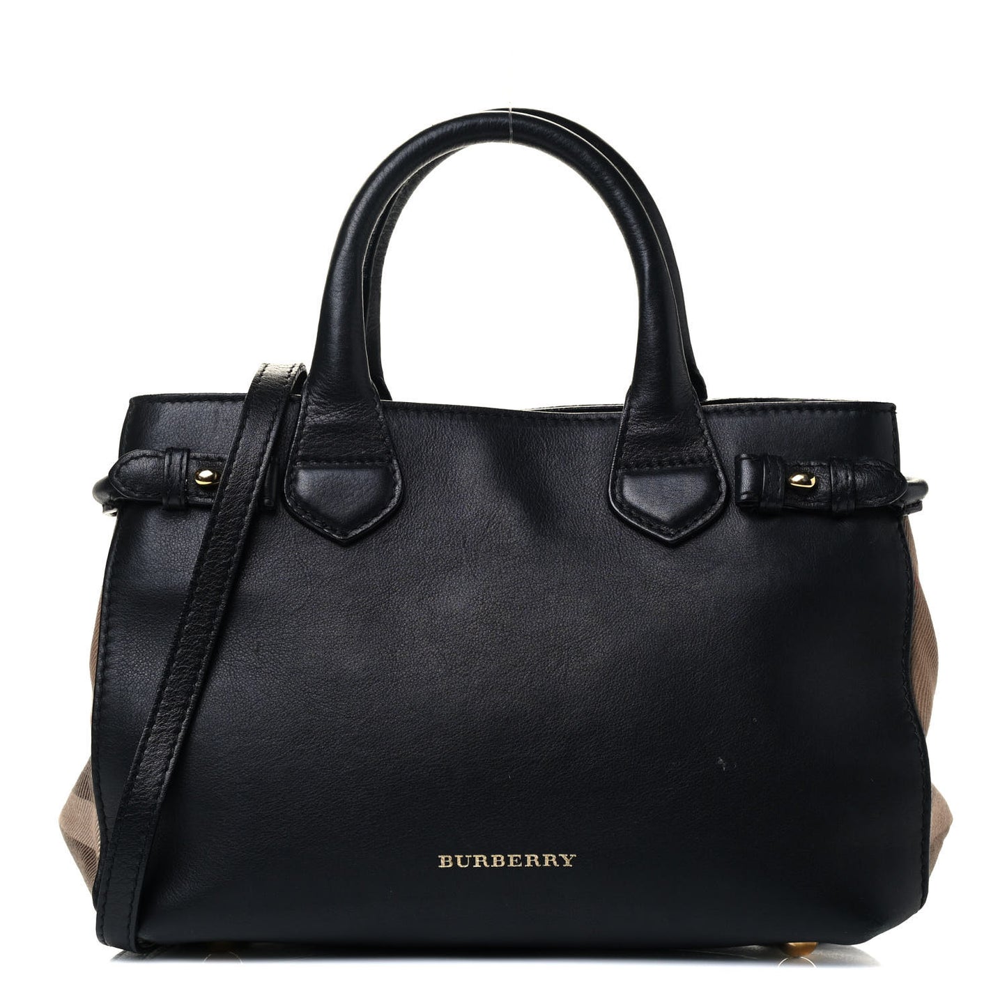Calfskin House Check Small Banner Tote Black