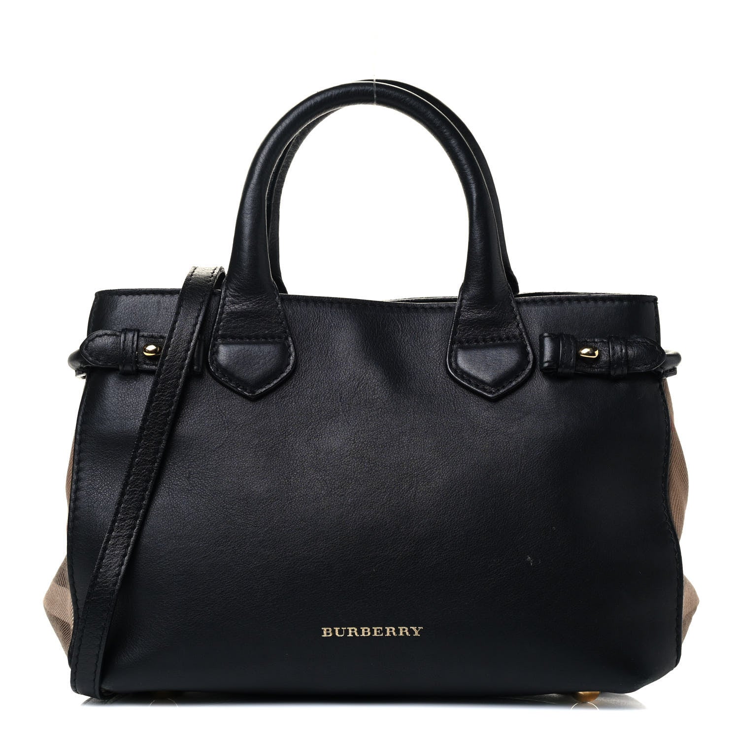 Burberry Calfskin House Check Small Banner Tote Black 1 of 12