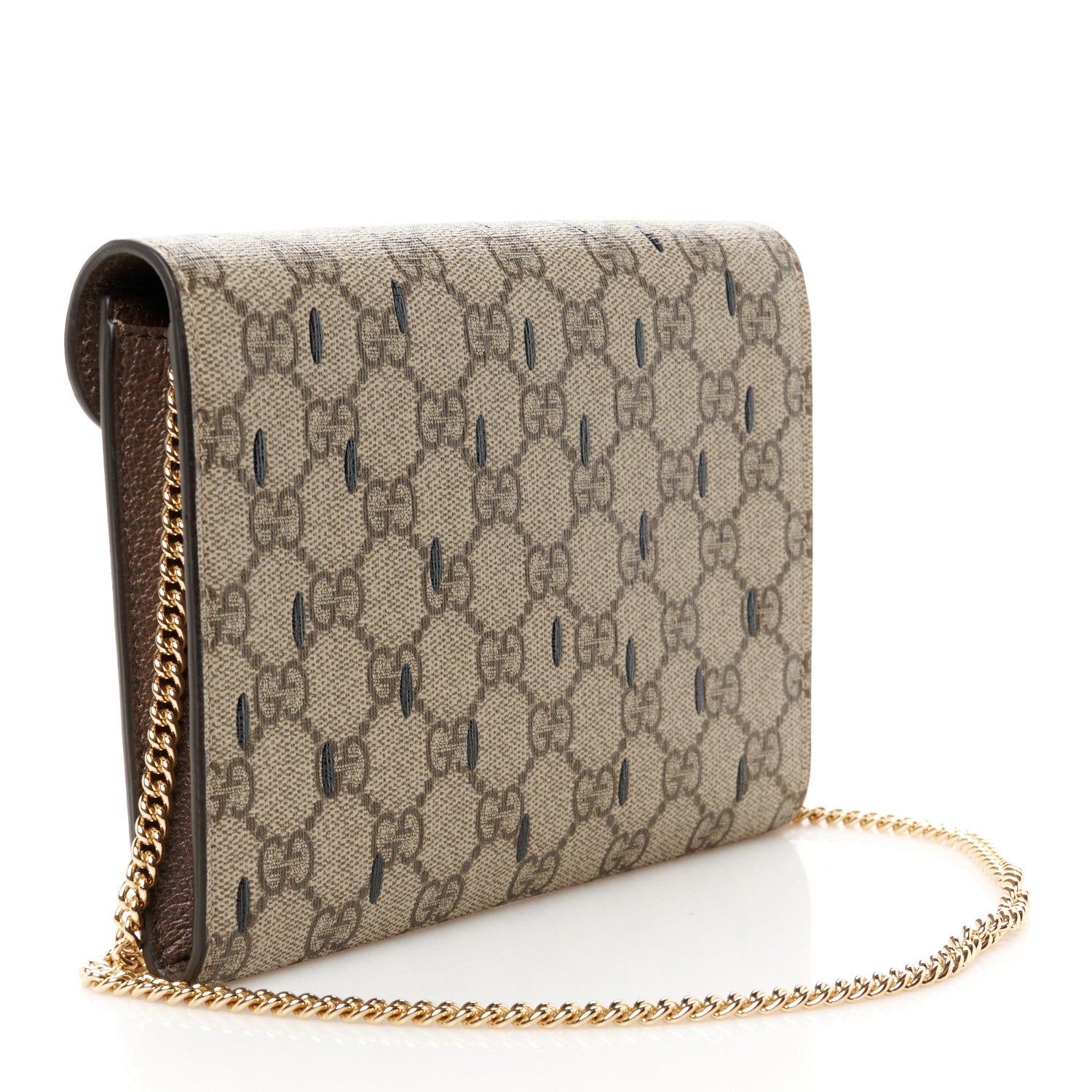 Gucci GG Supreme Monogram Strawberry Seed Textured Dollar Calfskin Enamel Double G Strawberry Wallet On Chain Beige Ebony Black New Acero Hibiscus Red 3 of 10