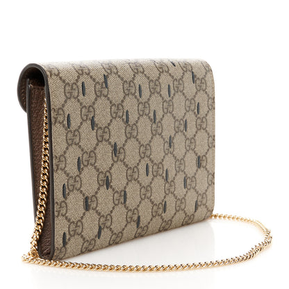Gucci GG Supreme Monogram Strawberry Seed Textured Dollar Calfskin Enamel Double G Strawberry Wallet On Chain Beige Ebony Black New Acero Hibiscus Red 3 of 10