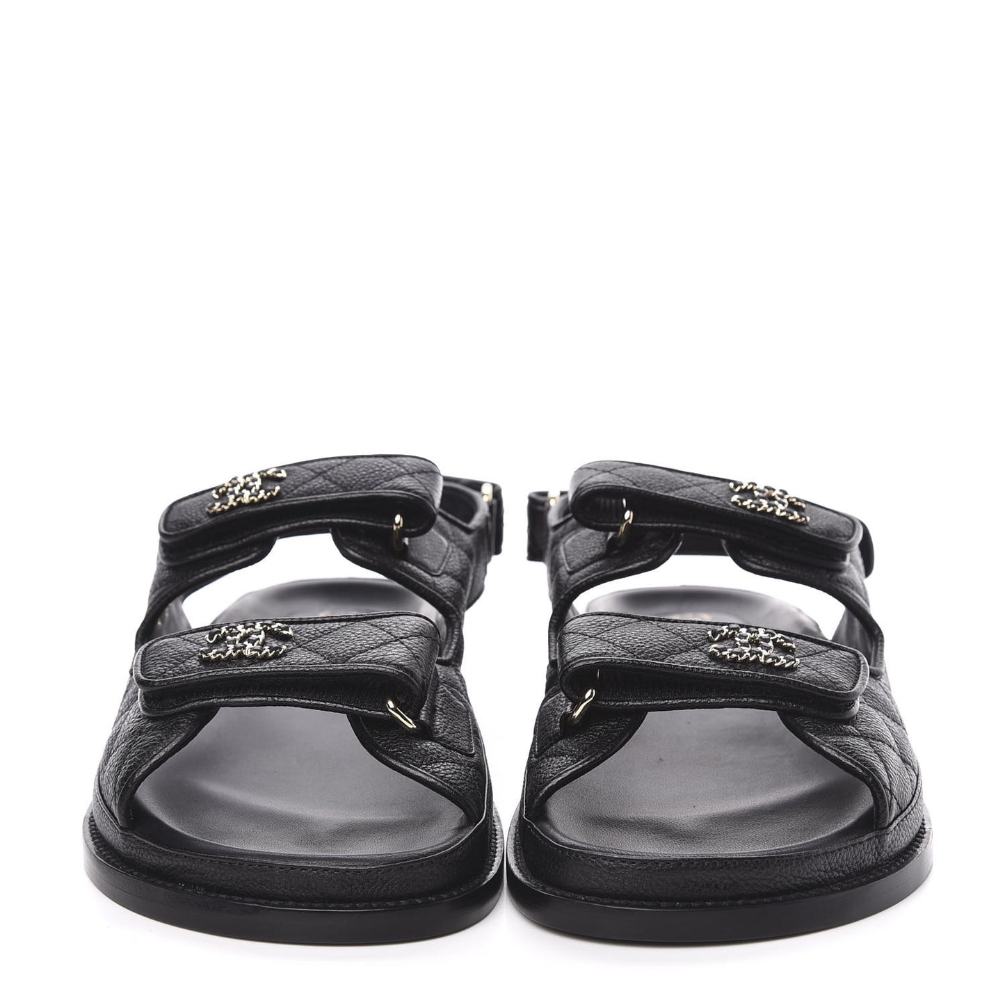Grained Calfskin Velcro Dad Sandals 38.5 Black