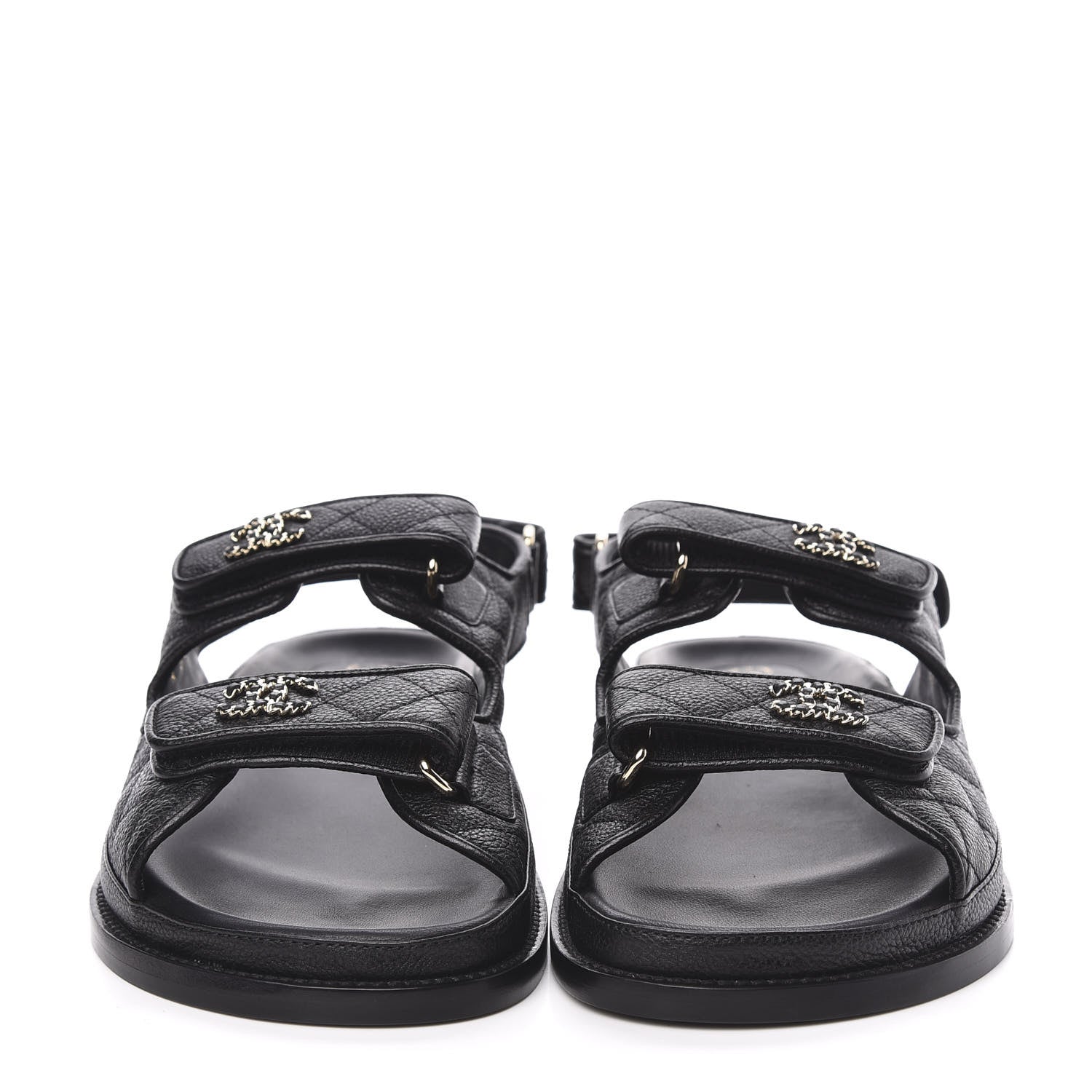 Chanel Grained Calfskin Velcro Dad Sandals 38.5 Black 2 of 9
