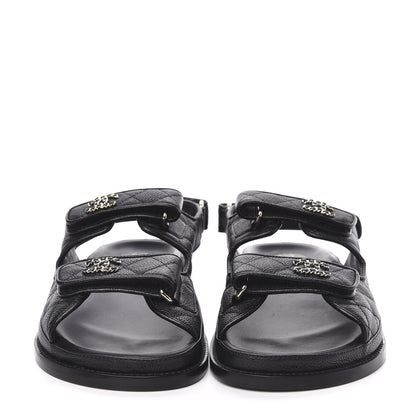 Chanel Grained Calfskin Velcro Dad Sandals 38.5 Black 2 of 9