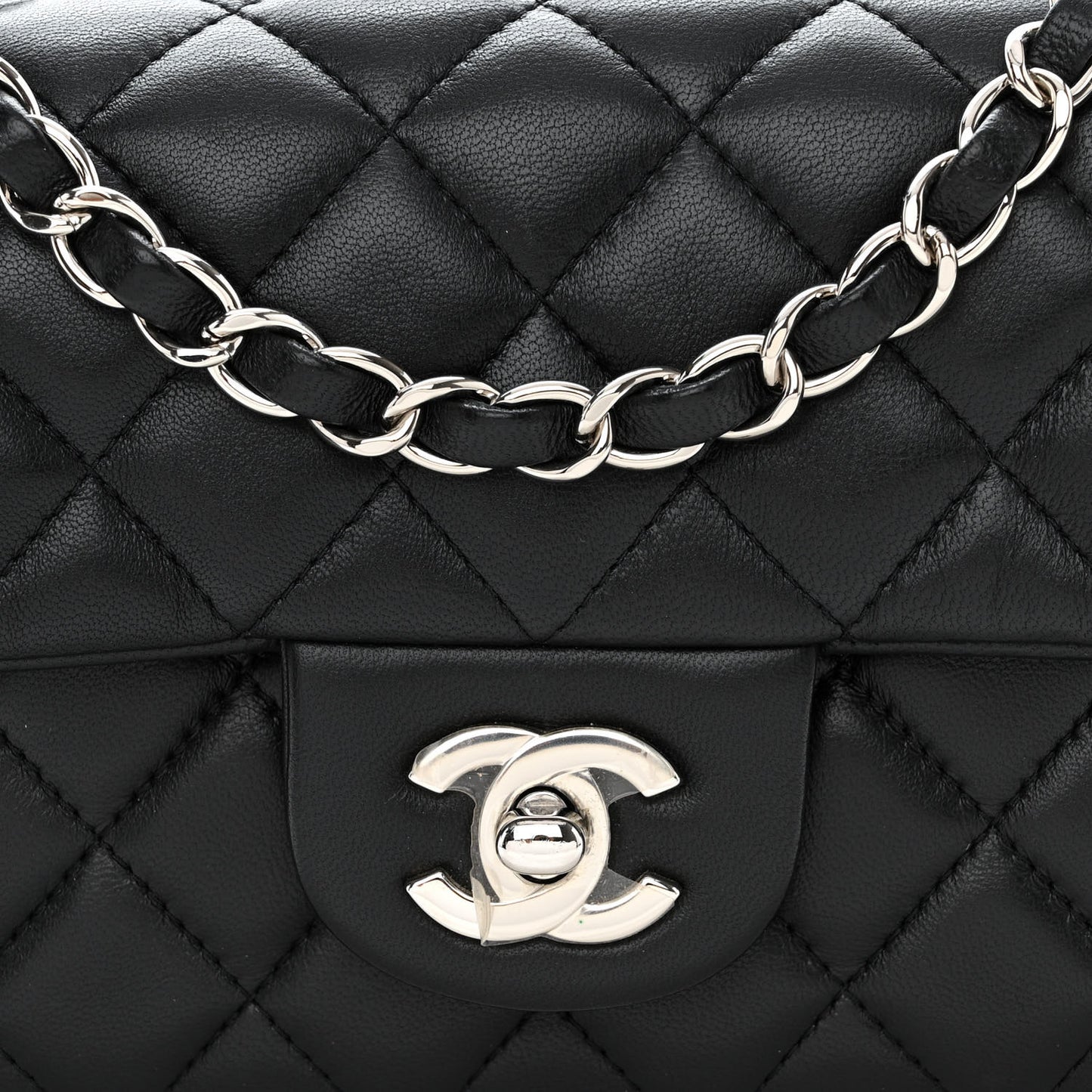 Lambskin Quilted Mini Rectangular Flap Black