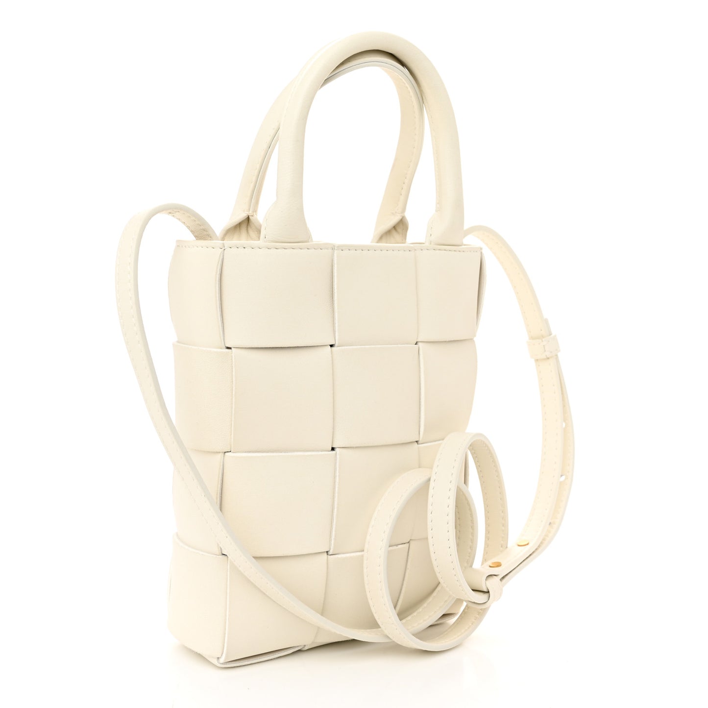 Lambskin Maxi Intrecciato Mini North South Cassette Tote White