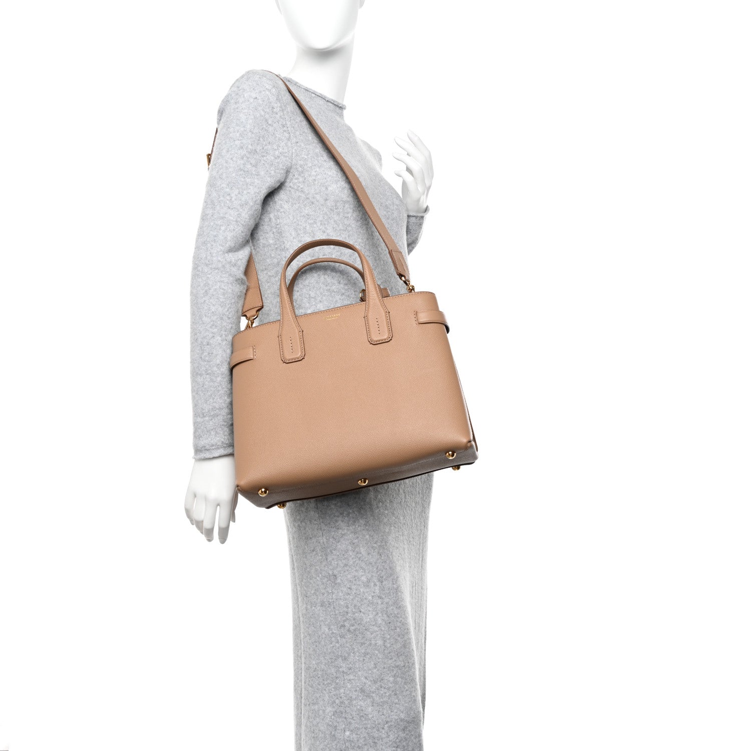 Burberry Grainy Calfskin House Check Small Banner Tote Camel 2 of 9