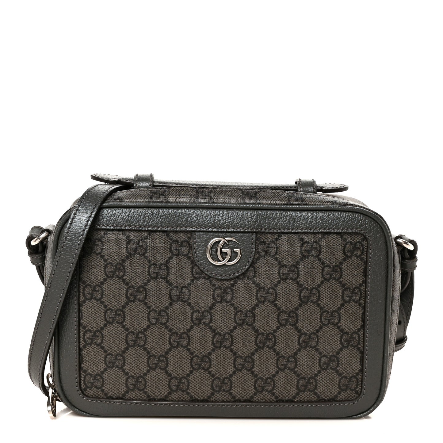 GG Supreme Monogram Textured Dollar Calfskin Small Ophidia Top Handle Shoulder Bag  Grey Black Graphite Grey