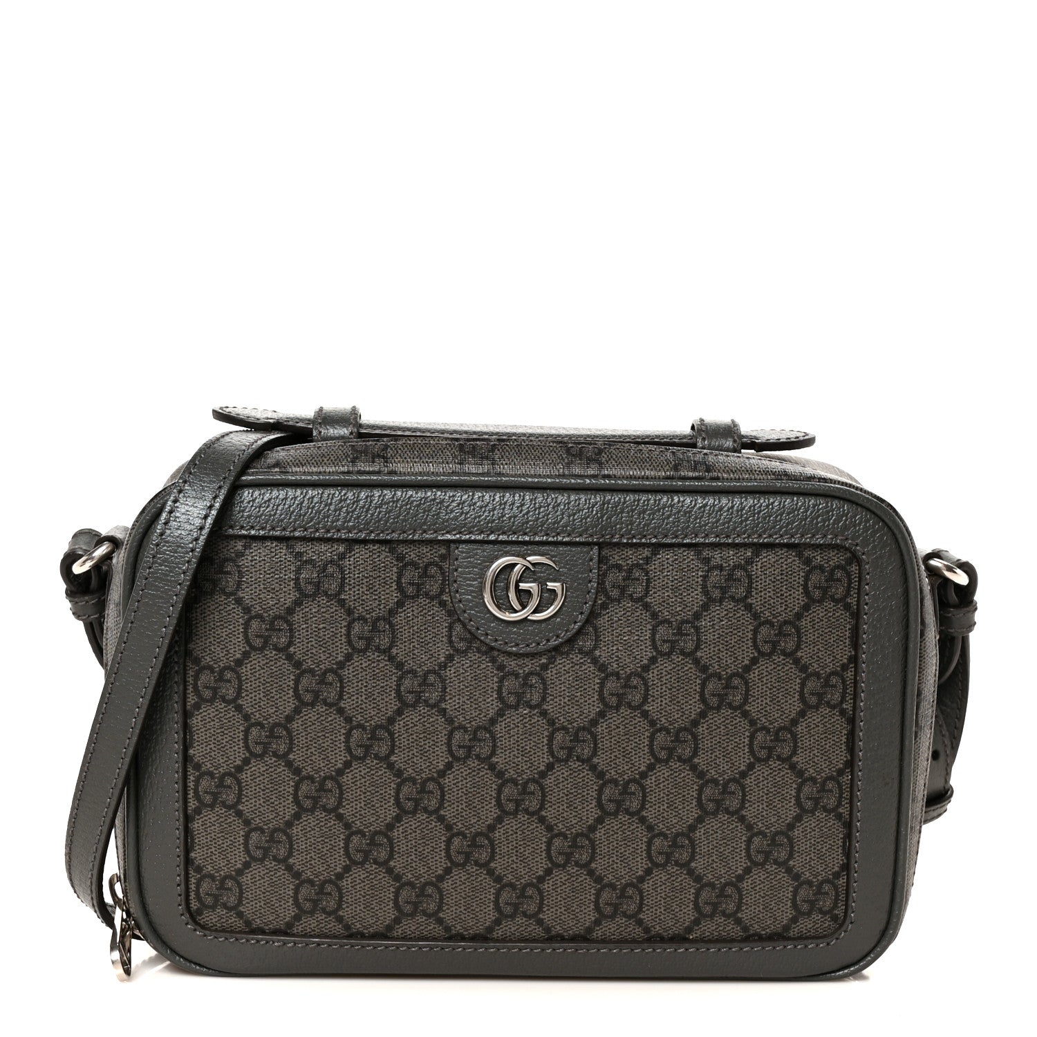 Gucci GG Supreme Monogram Textured Dollar Calfskin Small Ophidia Top Handle Shoulder Bag  Grey Black Graphite Grey 1 of 11