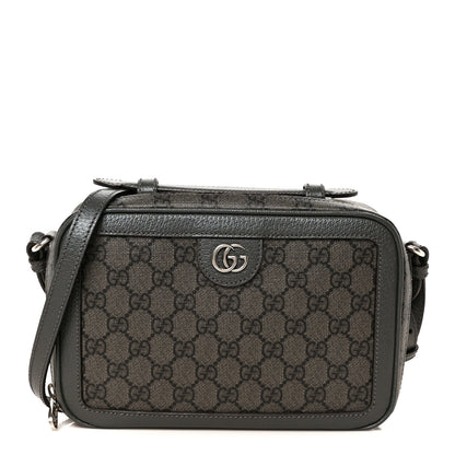 Gucci GG Supreme Monogram Textured Dollar Calfskin Small Ophidia Top Handle Shoulder Bag  Grey Black Graphite Grey 1 of 11