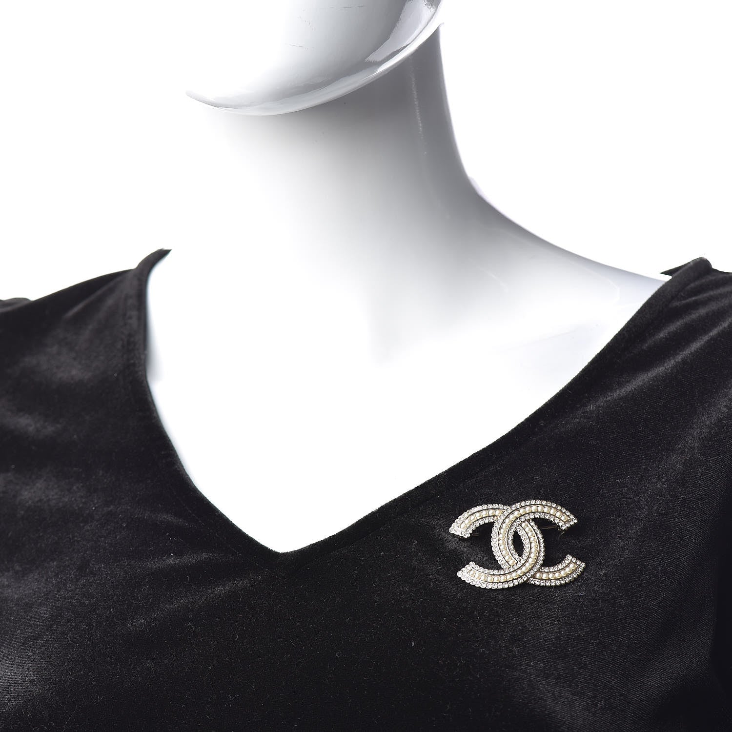 Chanel Pearl Crystal Lace Camellia CC Brooch Gold 2 of 5
