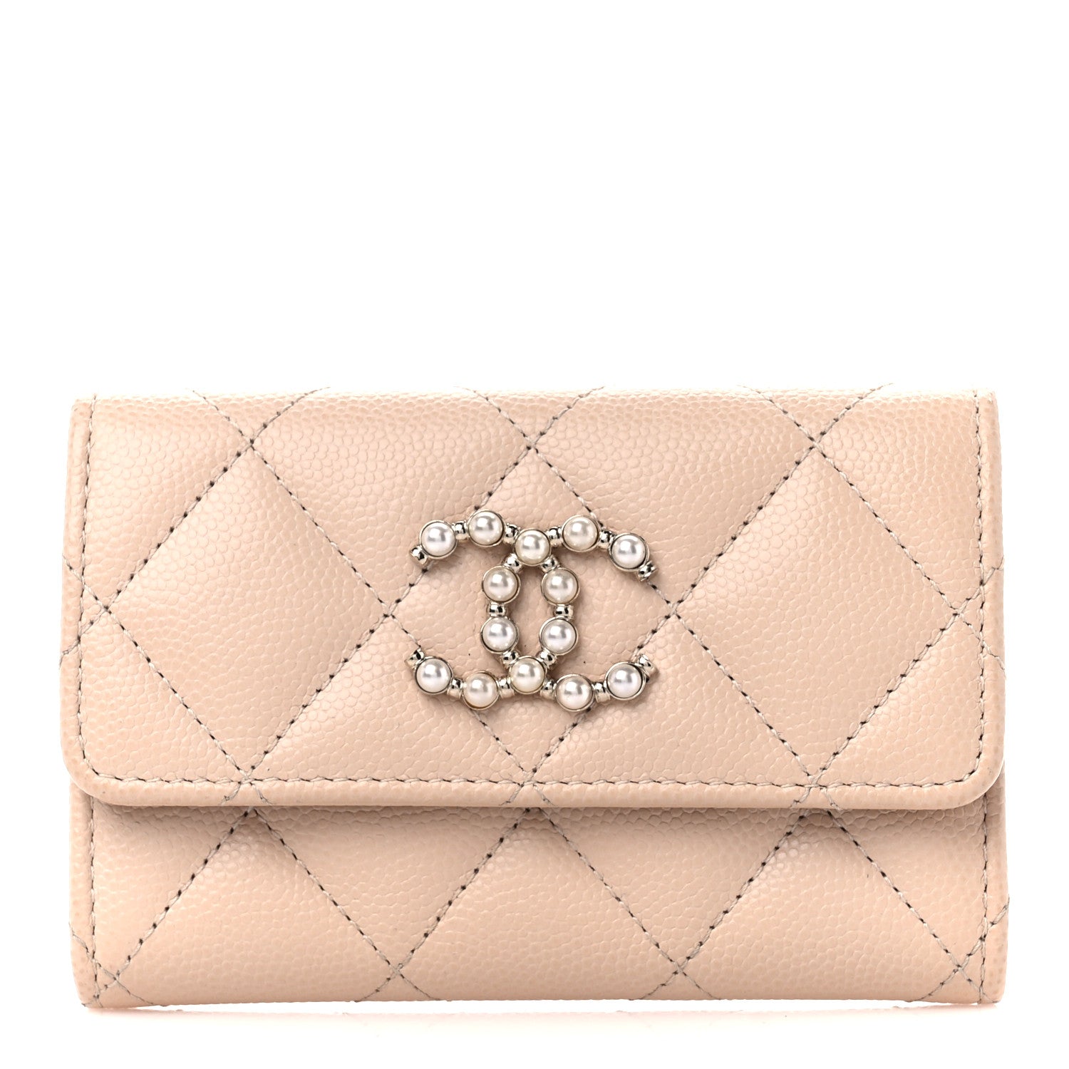 Chanel Caviar Pearl Quilted Coco Candy Flap Card Holder Beige 1 of 11