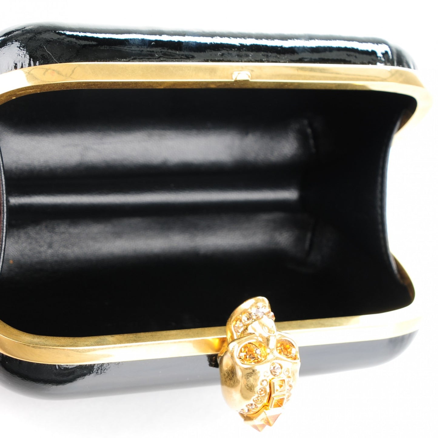 Patent Crystal Skull Box Clutch Black