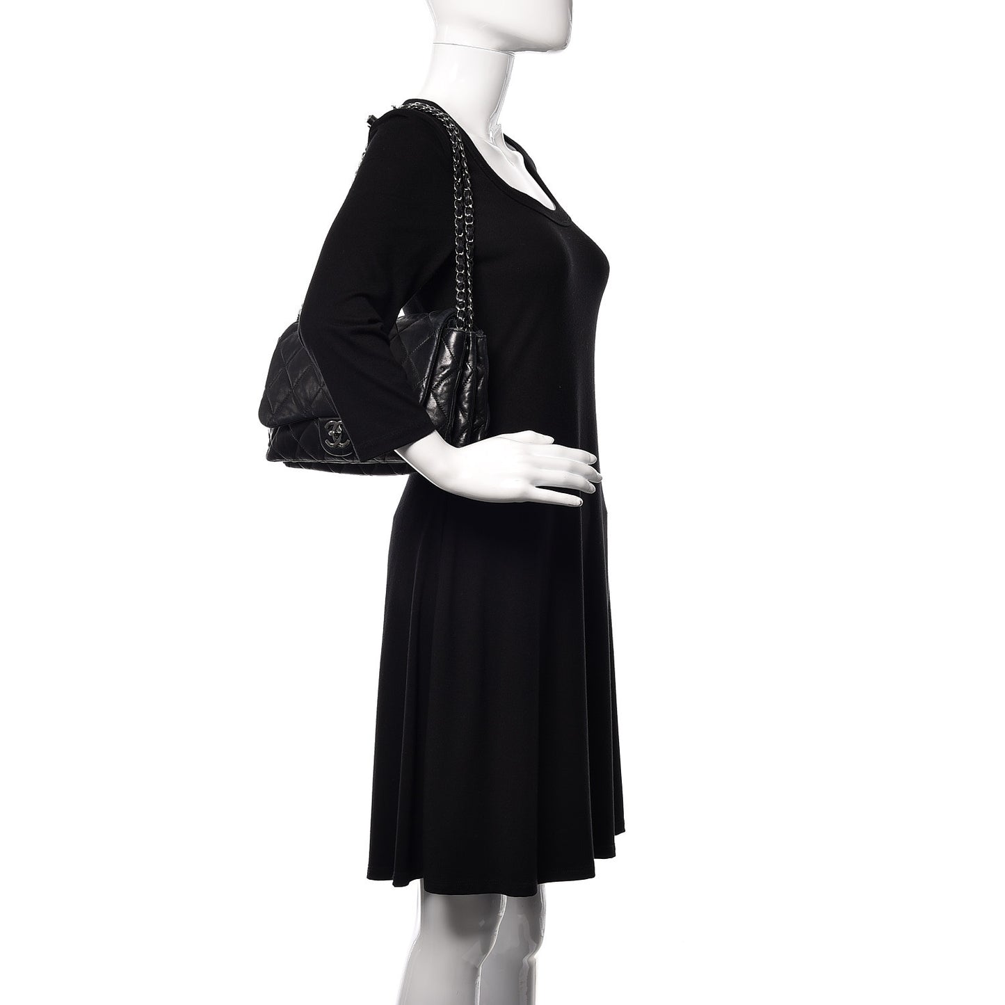 Lambskin Quilted 3 Accordion Flap Bag Black