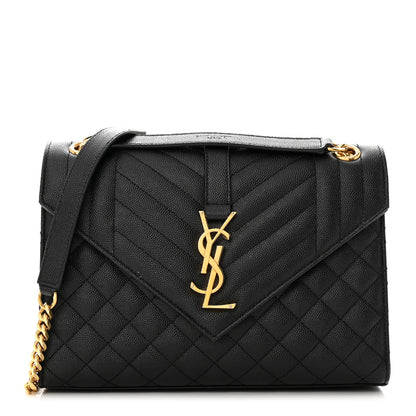 Saint Laurent Grain De Poudre Textured Mixed Matelasse Triquilt Medium Monogram Satchel Black 1 of 19