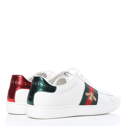 Gucci Calfskin Ayers Bee Embroidered Womens Ace Sneakers 35.5 White Green 4 of 8
