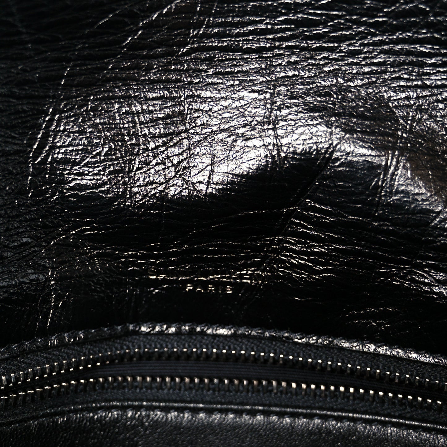 Crinkled Calfskin Shearling Monogram Medium Niki Chain Satchel Black
