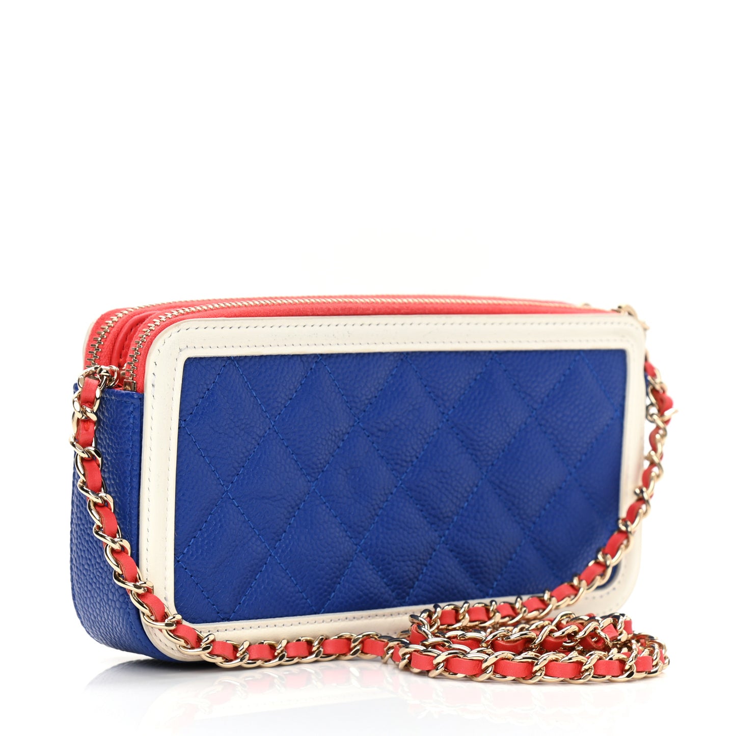Caviar Quilted CC Filigree Clutch With Chain Blue White Red