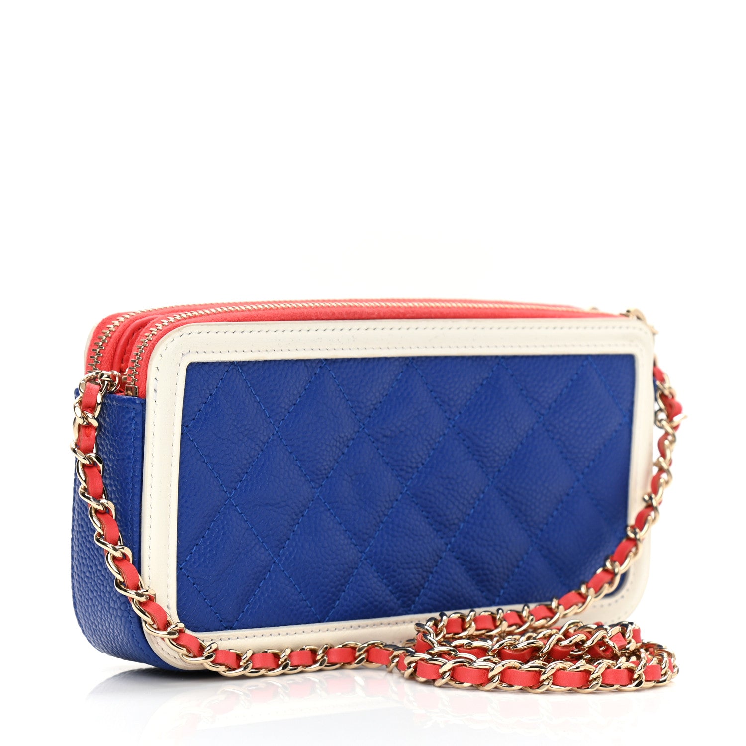 Chanel Caviar Quilted CC Filigree Clutch With Chain Blue White Red 3 of 11