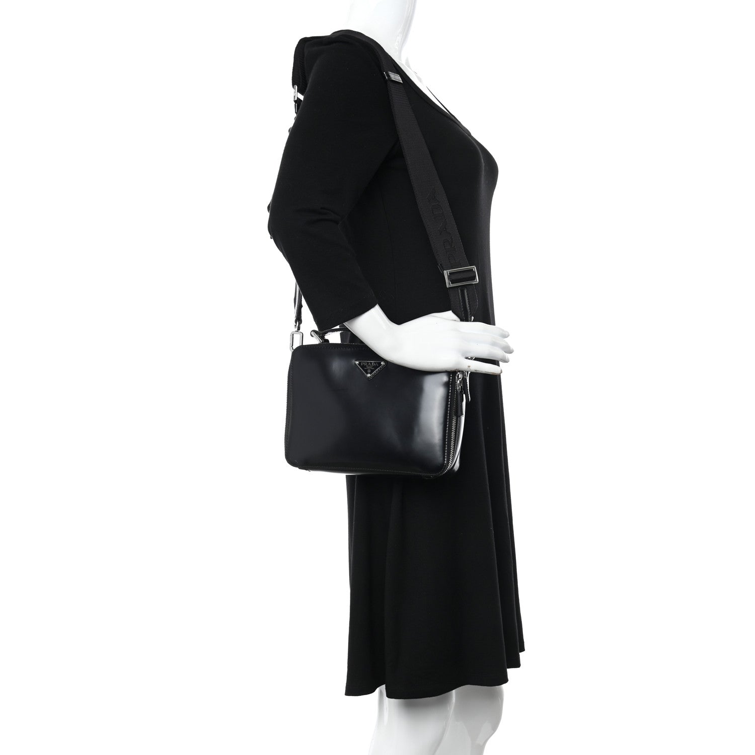 Prada Spazzolato Medium Brique Crossbody Bag Black 2 of 14