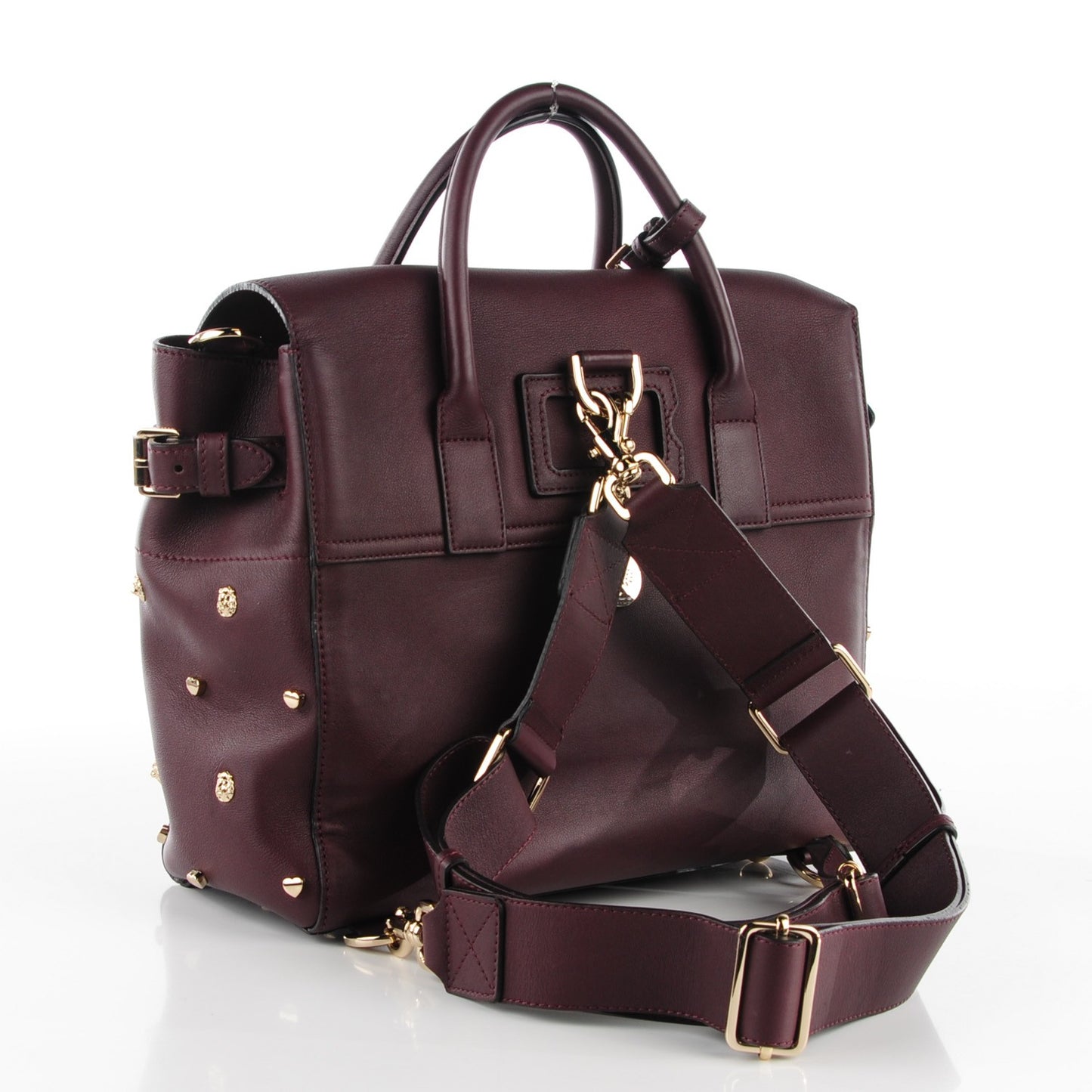 Calfskin Studded Medium Cara Delevingne Convertible Satchel Oxblood