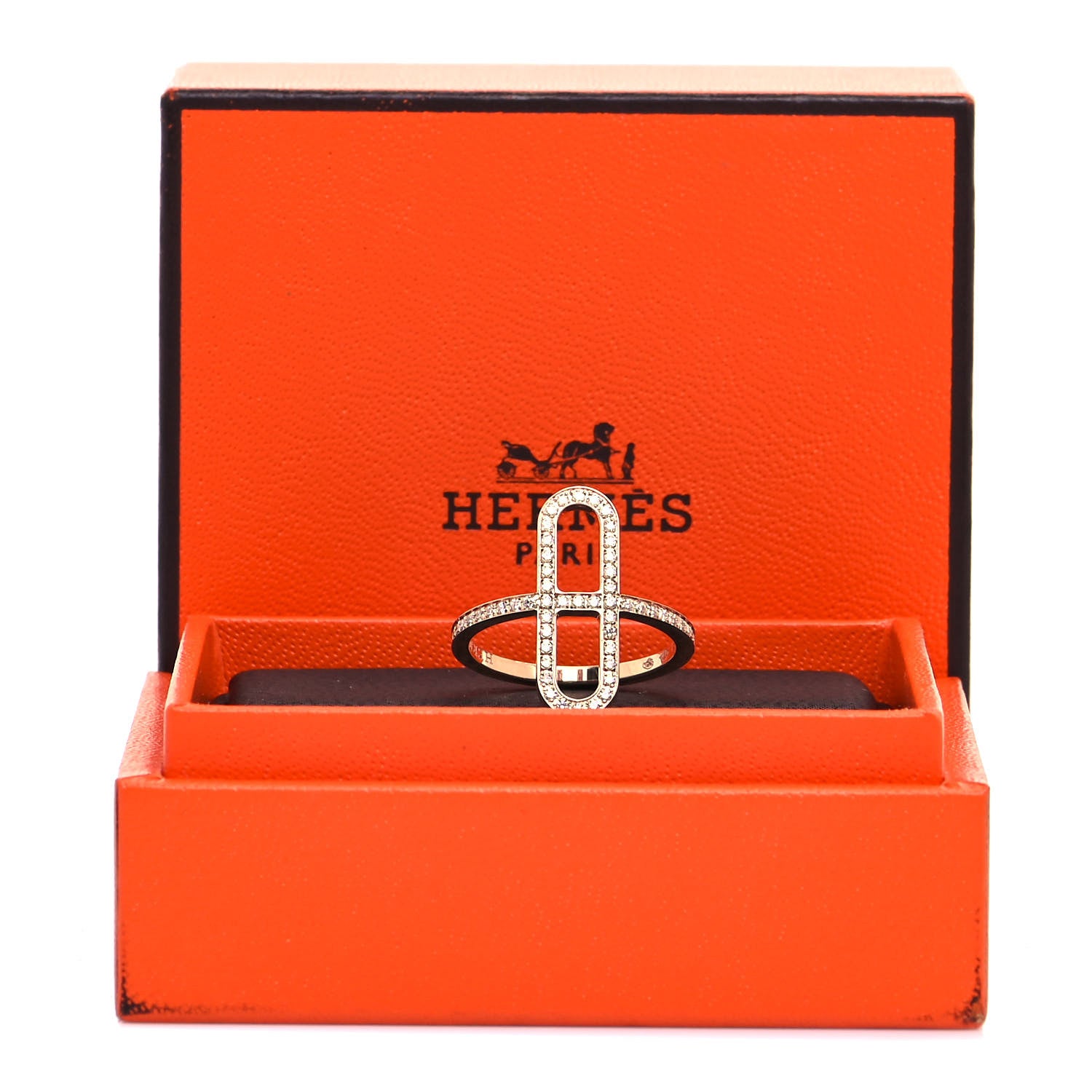 Hermes 18K Rose Gold Diamond Ever Chaine d'Ancre Small Ring 51 5.75 6 of 6