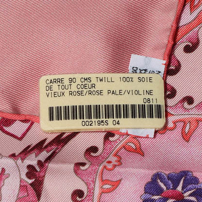 Hermes Silk De Tout Coeur Scarf 90 Vieux Rose Rose Pale Violine 5 of 5