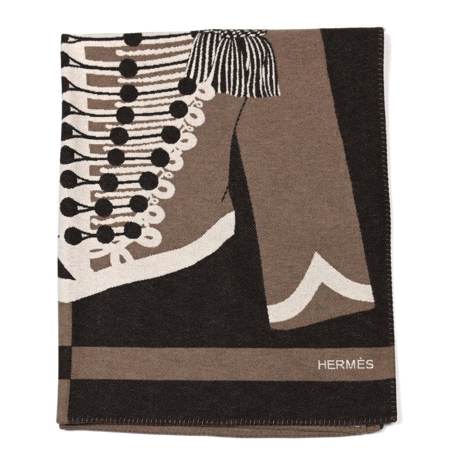 Hermes Wool Cashmere Brandebourgs Blanket Ecorce 1 of 4
