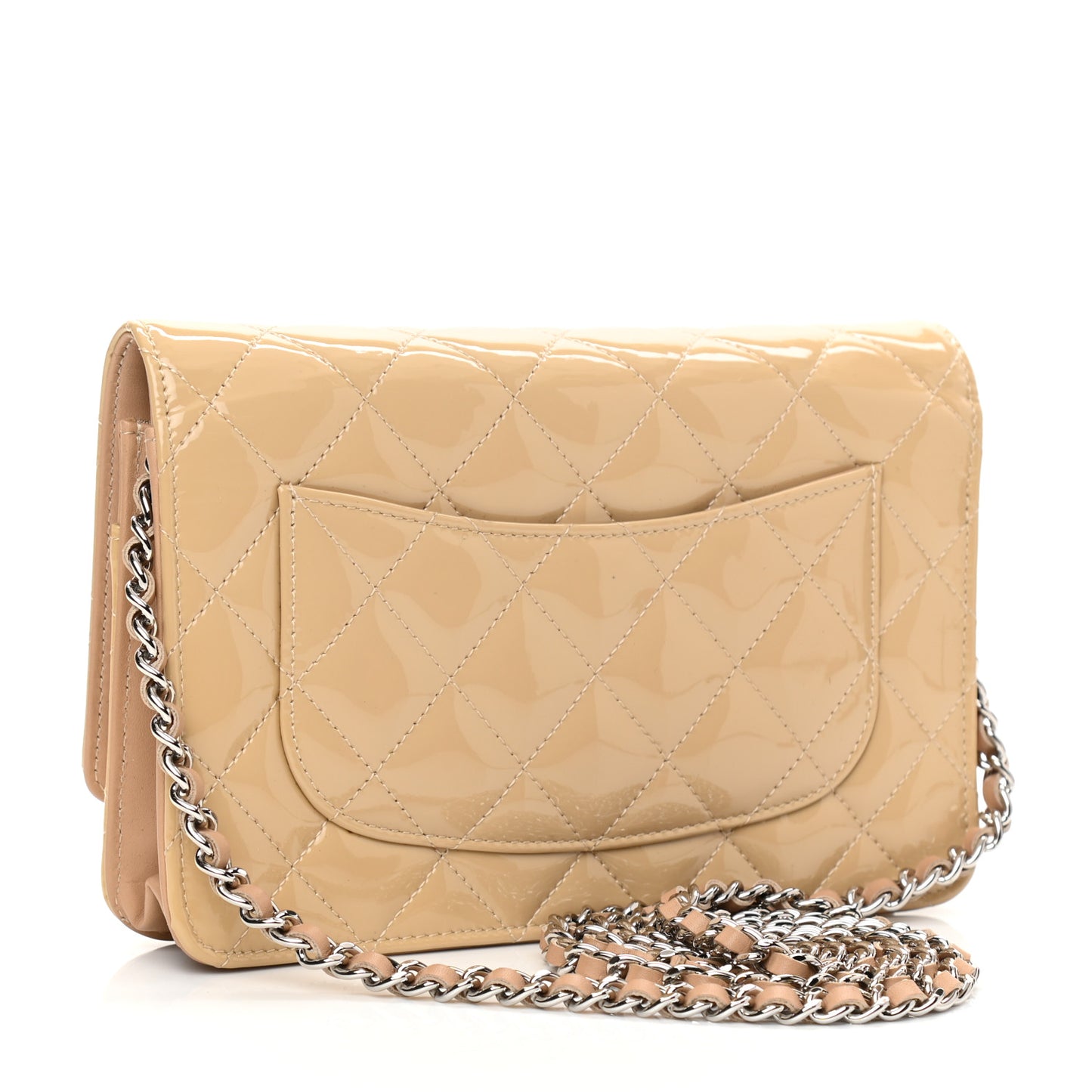 Patent Quilted Wallet On Chain WOC Beige