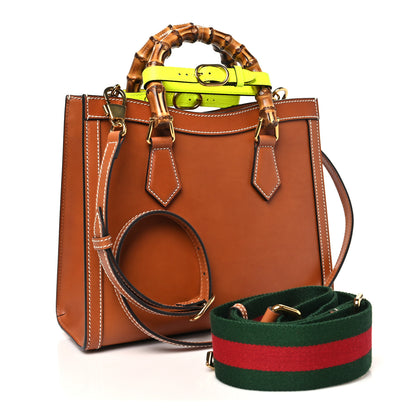 Gucci Calfskin Web Small Diana Tote Bag Cuir Yellow Fluo 3 of 10