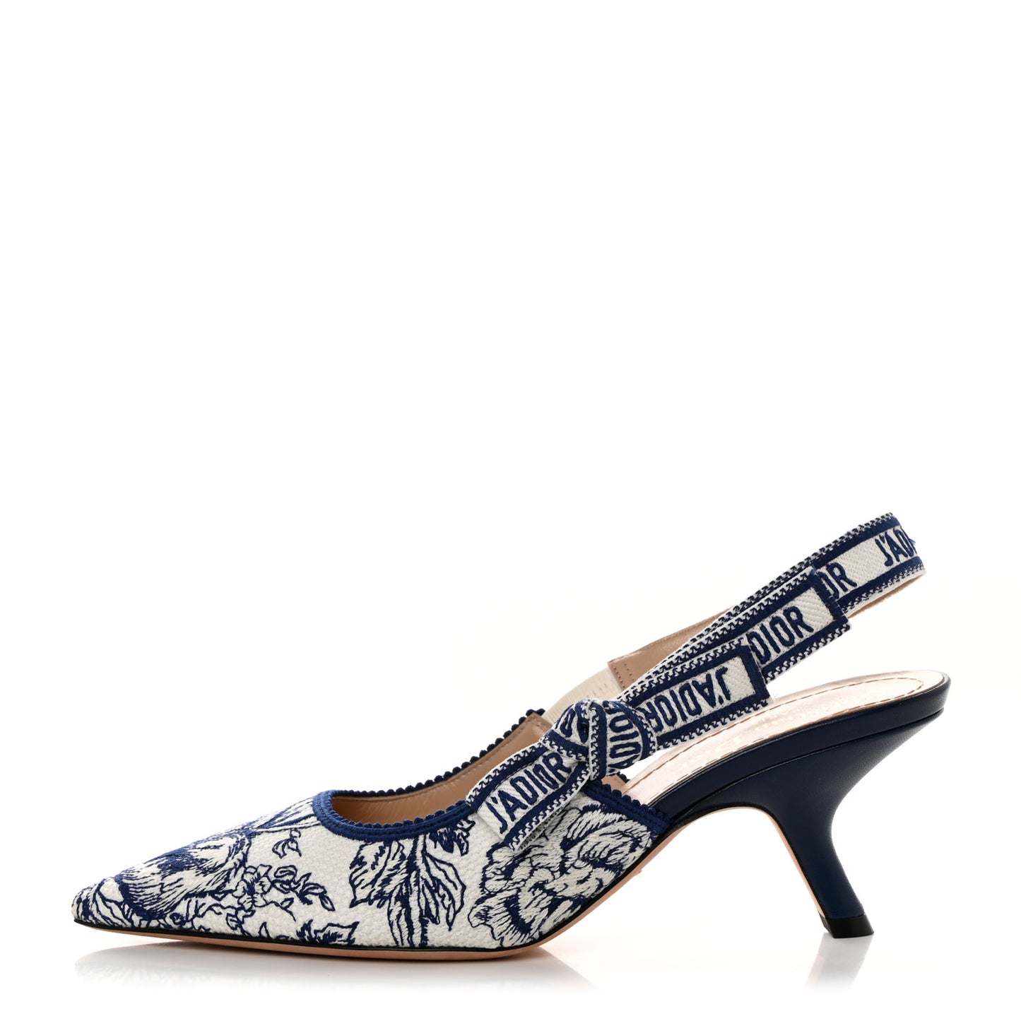 Toile de Jouy Ribbon Embroidered Jardin d'Hiver J'Adior Slingback 65mm Pumps 37 White Blue