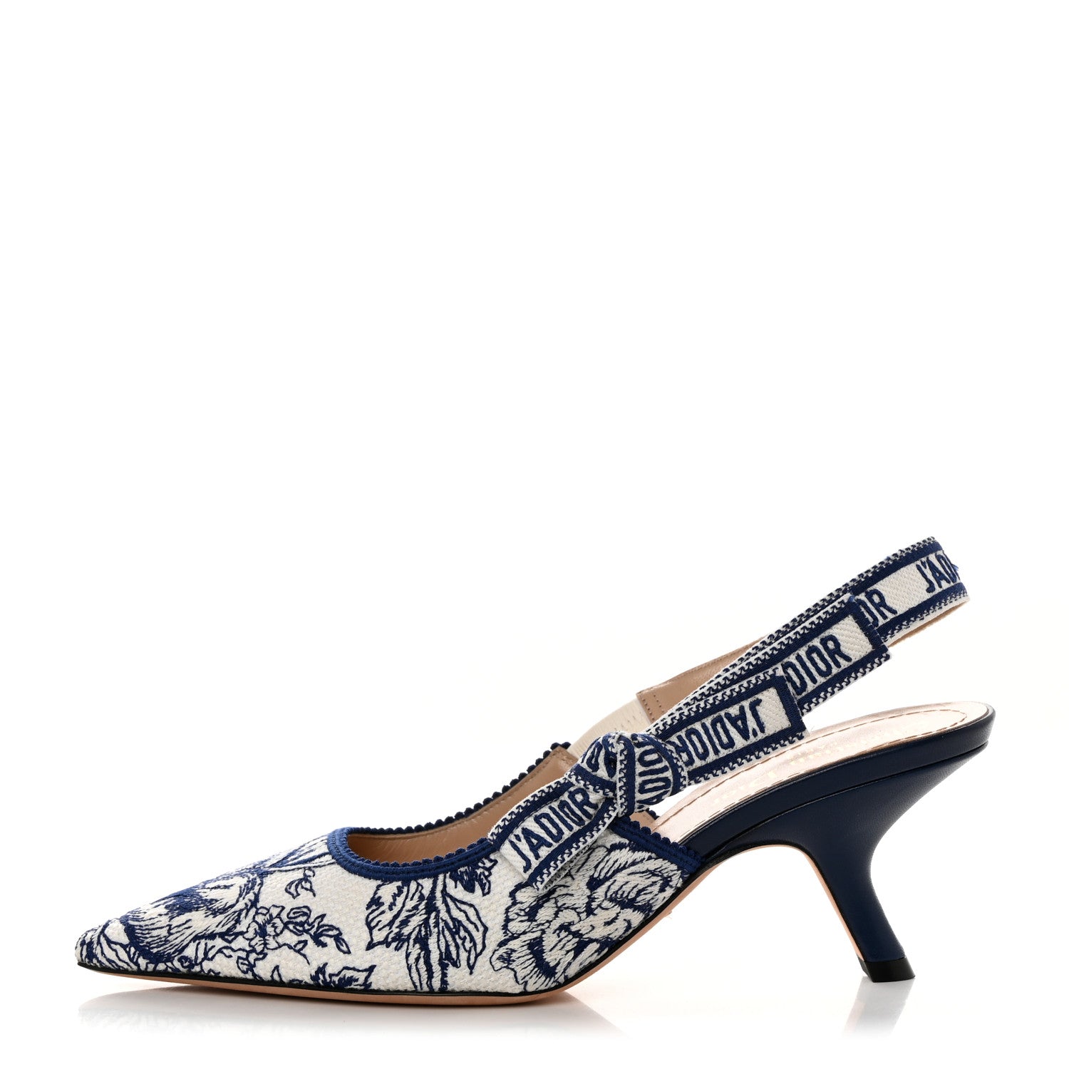 Christian Dior Toile de Jouy Ribbon Embroidered Jardin d'Hiver J'Adior Slingback 65mm Pumps 37 White Blue 1 of 11