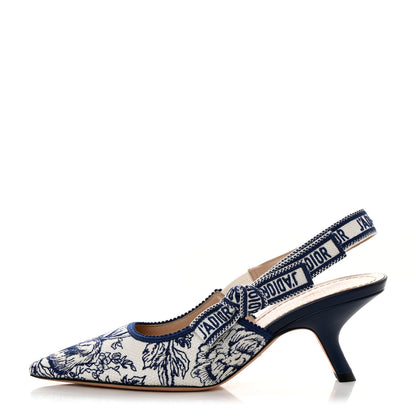 Christian Dior Toile de Jouy Ribbon Embroidered Jardin d'Hiver J'Adior Slingback 65mm Pumps 37 White Blue 1 of 11