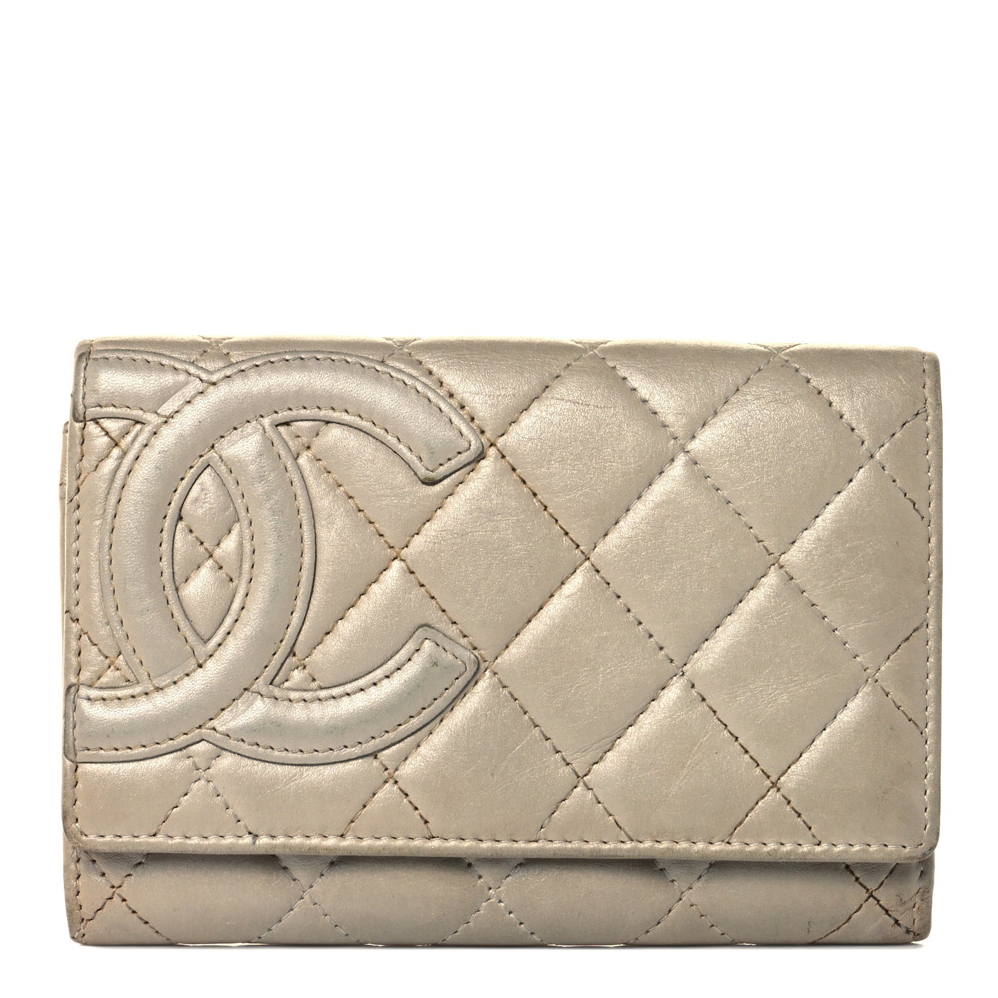 Metallic Calfskin Quilted Cambon Flap Wallet Gold