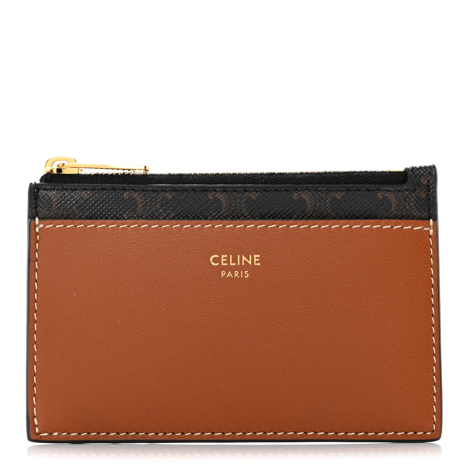Celine Triomphe Canvas Zipped Card Holder Tan 1 of 7