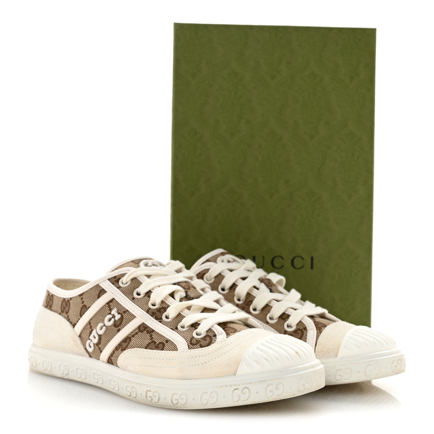 Gucci GG Monogram Suede Womens Low Top Sneakers 37 Beige Ebony Mystic White 10 of 10