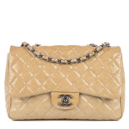 Chanel Crinkled Patent Quilted Jumbo Single Flap Light Beige 1 of 8